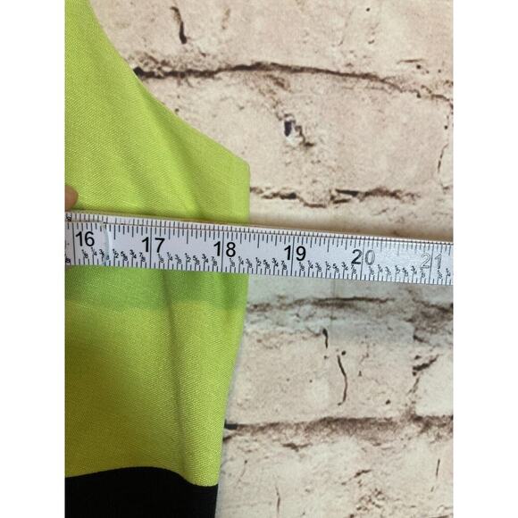 Lennie NY Dress Womens 12 Midi Linen Neon Green Black Colorblock Sheath Zip Up - Picture 7 of 12